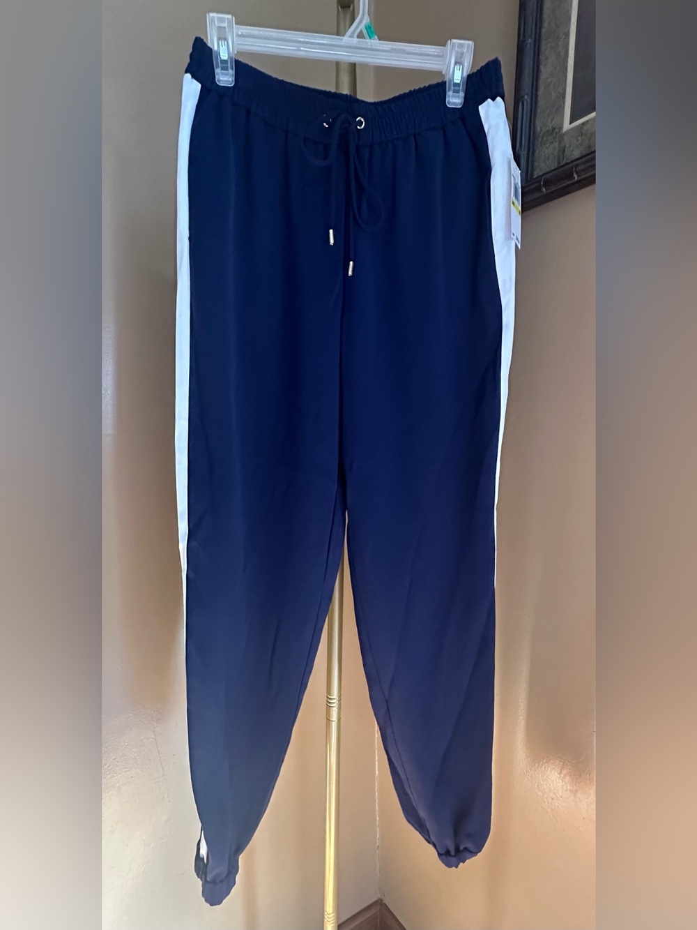 Michael Kors Navy Track Pants with White Side Stripes